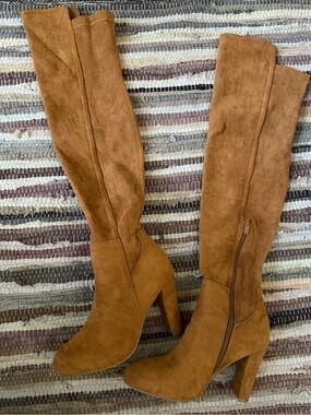 Over-the-Knee Suede High Heel Boots in Tan